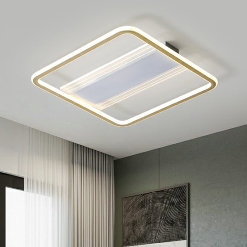 Bedroom Flush Light Minimalist Gold and White Ceiling Light with Square Acrylic Shade