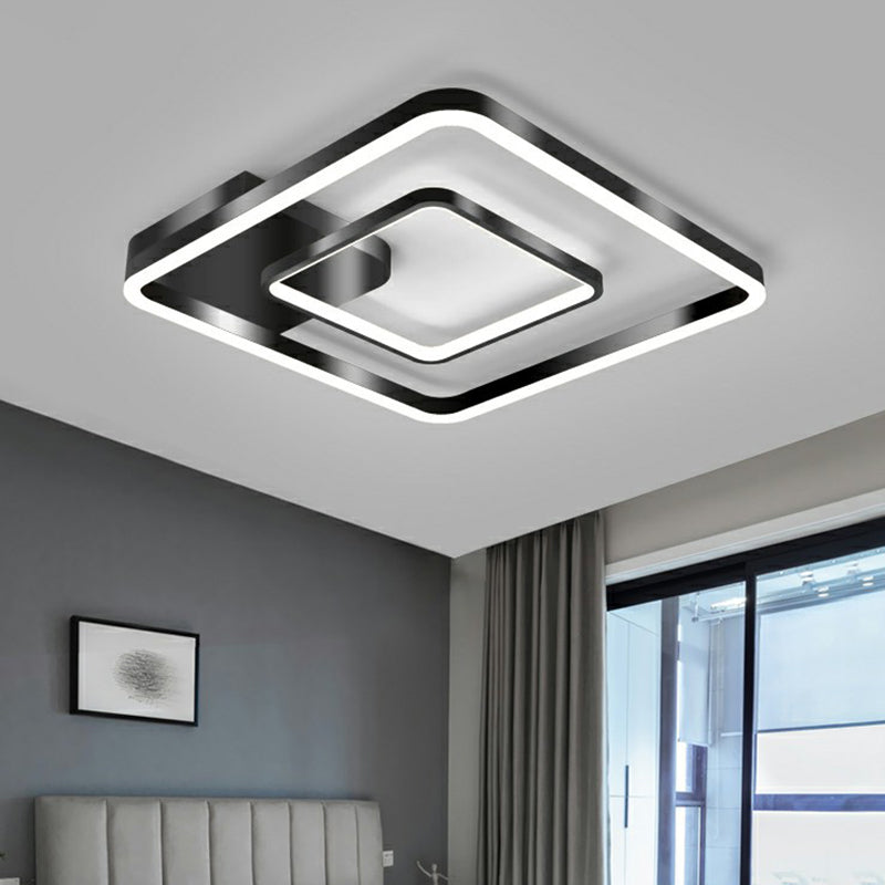 Metal Frame LED Flush Light Minimalistic Black Finish Ceiling Mount Lamp for Bedroom