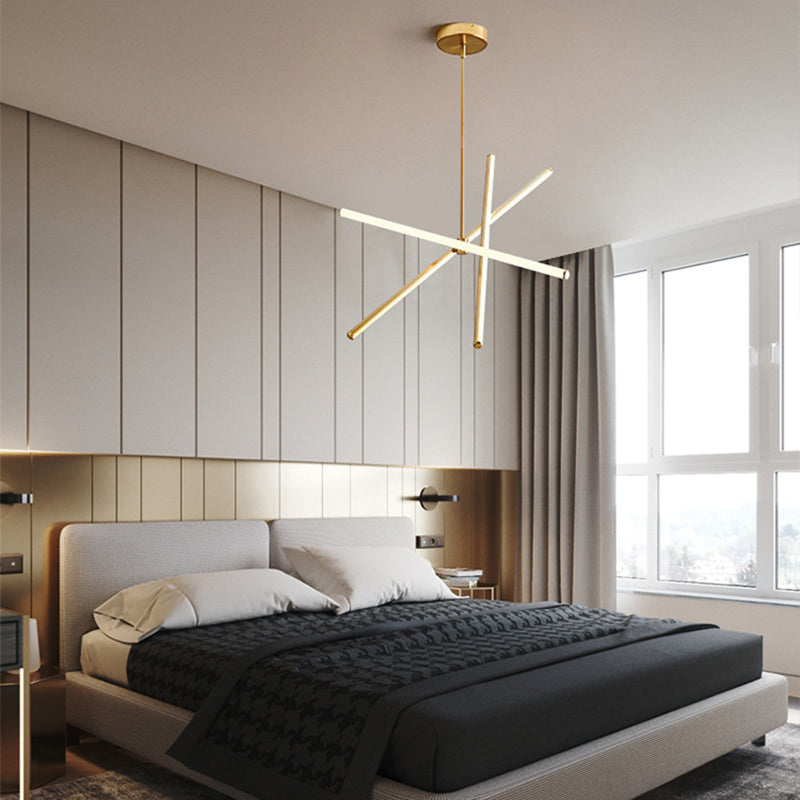 Lampadante a pendente in metallo lineare Lampada a soffitto appeso a LED Nero/oro per camera da letto in luce calda