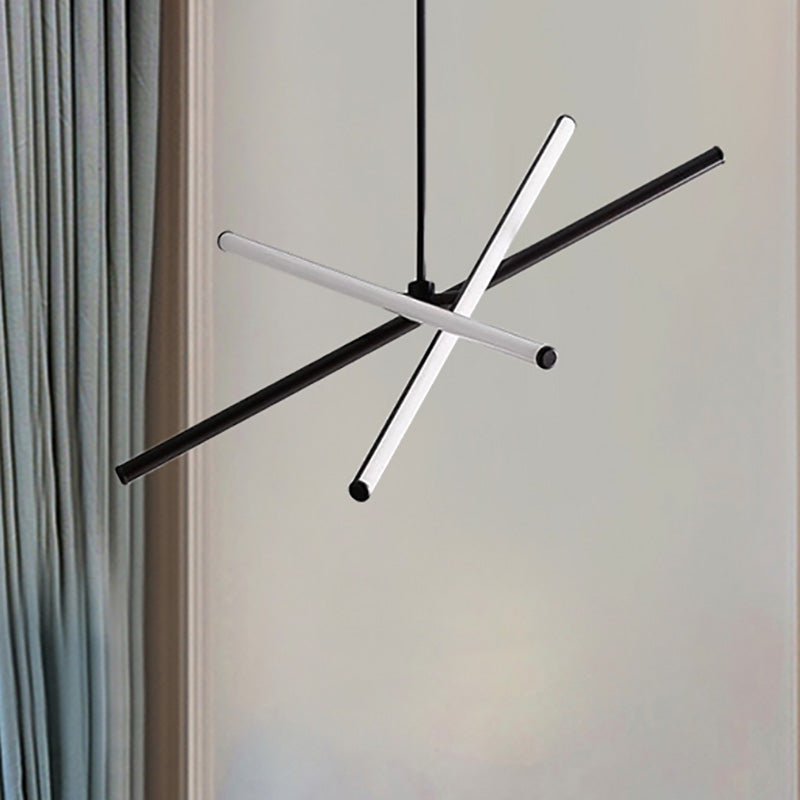 Lampadante a pendente in metallo lineare Lampada a soffitto appeso a LED Nero/oro per camera da letto in luce calda