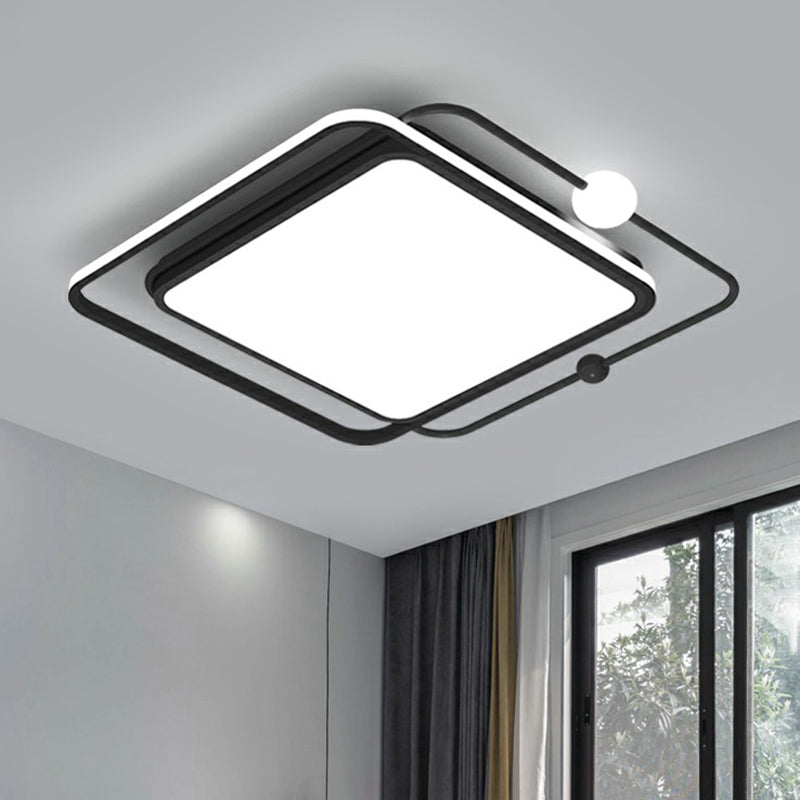 Square and Orb LED Flush Mount Nordic Acrylic Bedroom Flush Ceiling Light in Black
