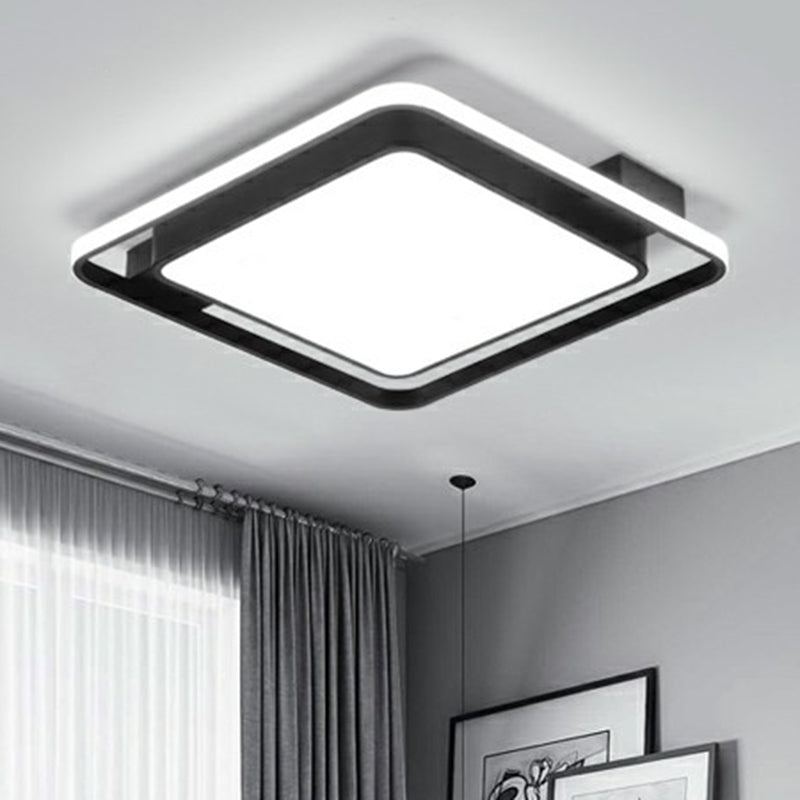 Black Square Ceiling Light Fixture Simple Metal LED Flush Mount with Acrylic Diffuser