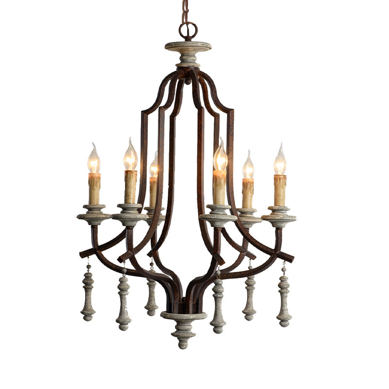 Metal Candelabra Chandelier Lamp Farmhouse 6-Head Living Room Pendant Ceiling Light in Antique Brass/Rust