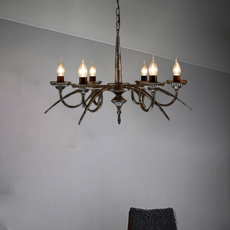 Candelabra industrial colgante colgante de 6 luces lámpara de araña de techo de metal en negro para dormitorio