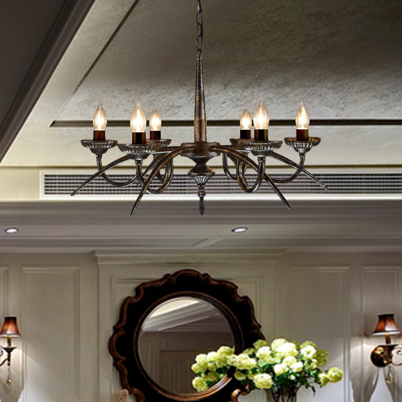 Industrial Candelabra Hanging Pendant 6 Lights Metal Ceiling Chandelier in Black for Bedroom