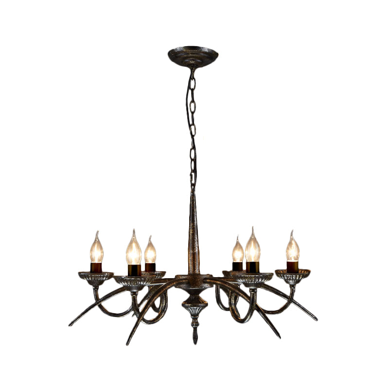 Industrial Candelabra Hanging Pendant 6 Lights Metal Ceiling Chandelier in Black for Bedroom
