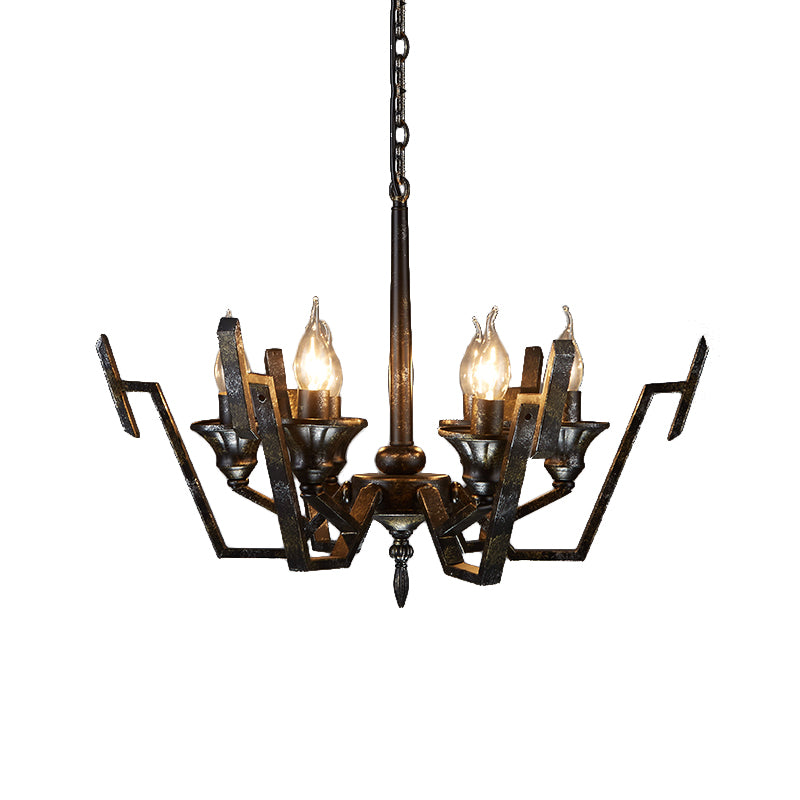 Black 6 Lights Chandelier Lighting Rustic Metal Candelabra Pendant Lamp for Bedroom