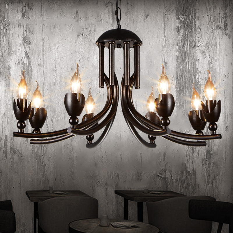 Metal Candle Chandelier Lamp Industrial 8-Head Restaurant Pendant Ceiling Light in Black