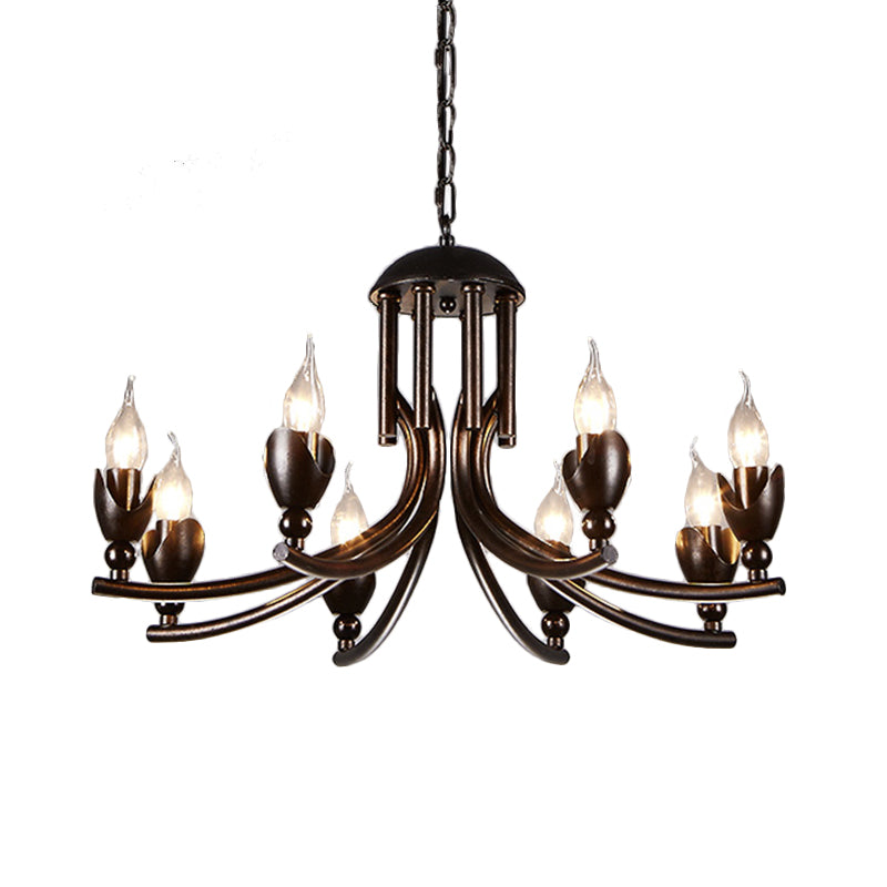 Metal Candle Chandelier Lamp Industrial 8-Head Restaurant Pendant Ceiling Light in Black