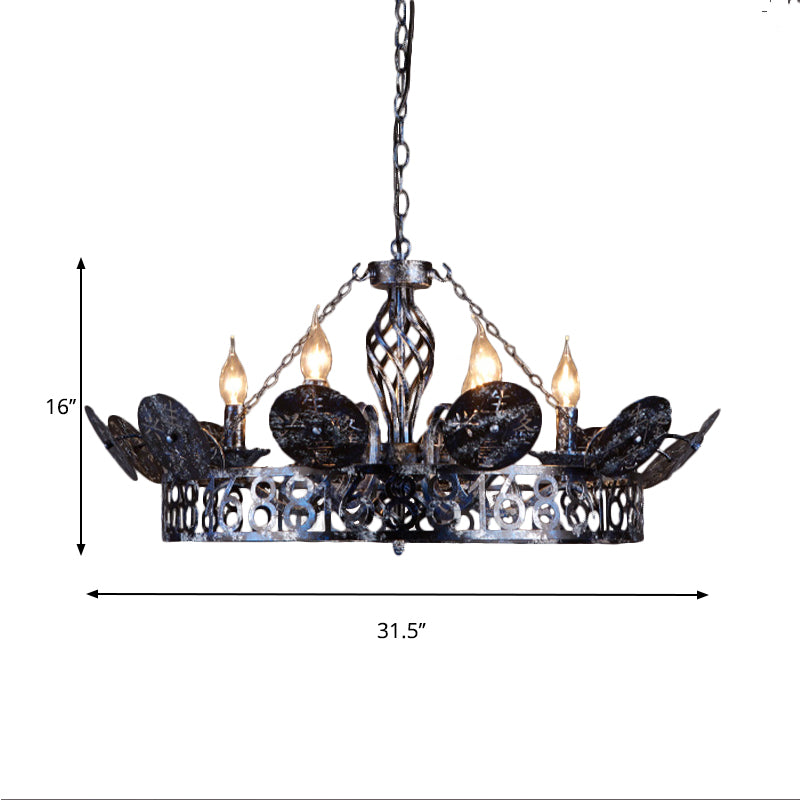 6-Light Wagon Wheel Chandelier Light Traditional Black Metal Suspension Pendant for Cafe