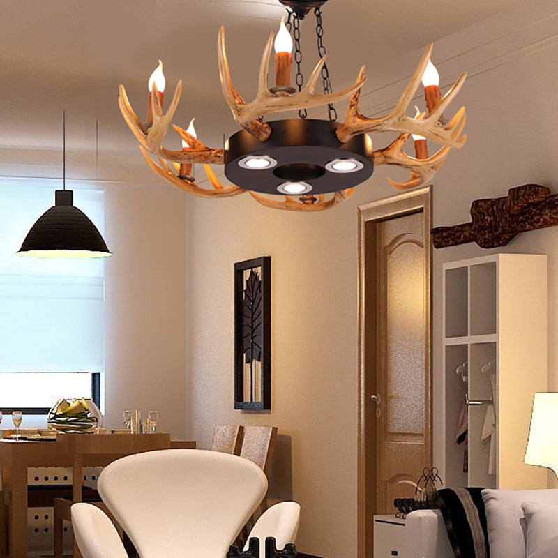 6-Light Antler Chandelier Light Farmhouse Brown Resin Suspension Pendant for Living Room