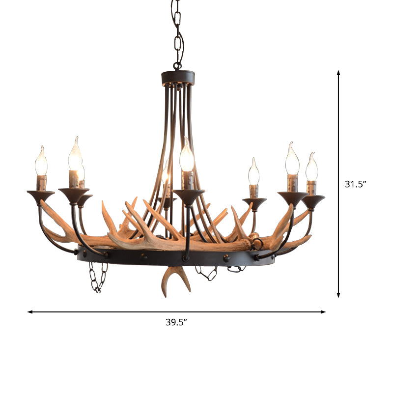 Candelabra Resin Ceiling Lamp Cottage 8-Bulb Dining Room Pendant Chandelier in Black