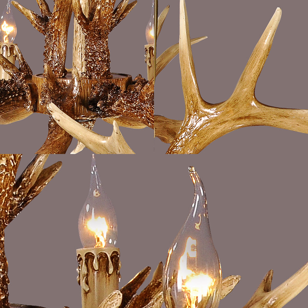 Traditional Antler Shaped Hanging Lamp 8 Bulbs Resin Chandelier Light Fixture in Brown