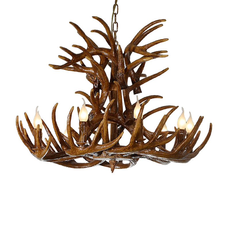 9 Lichter Harz Kronleuchter Lampe Land braune Geweihen Wohnzimmer Down Lighting Anhänger