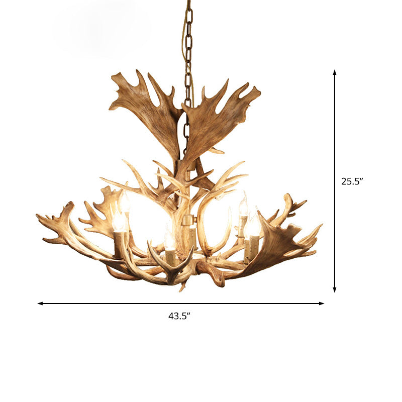 Resin Brown Hanging Chandelier Candle-Style 8 Bulbs Rural Pendant Light Fixture for Dining Room