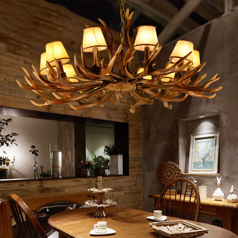 Conical Resin Pendant Lighting Traditional 10-Bulb Dining Room Chandelier Light in Brown