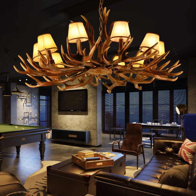 Conical Resin Pendant Lighting Traditional 10-Bulb Dining Room Chandelier Light in Brown