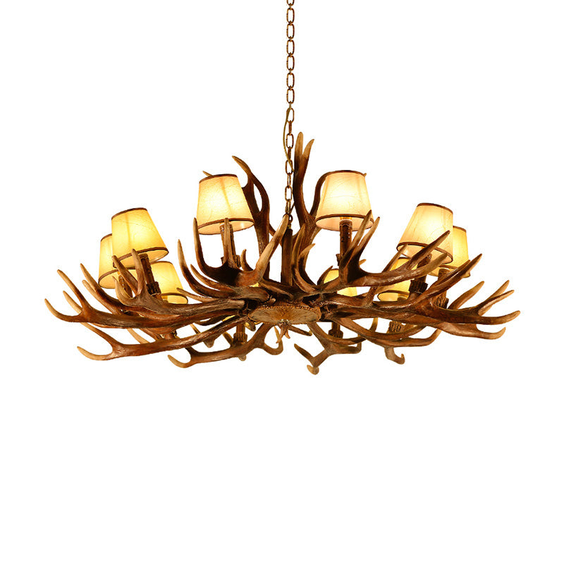 Conical Resin Pendant Lighting Traditional 10-Bulb Dining Room Chandelier Light in Brown