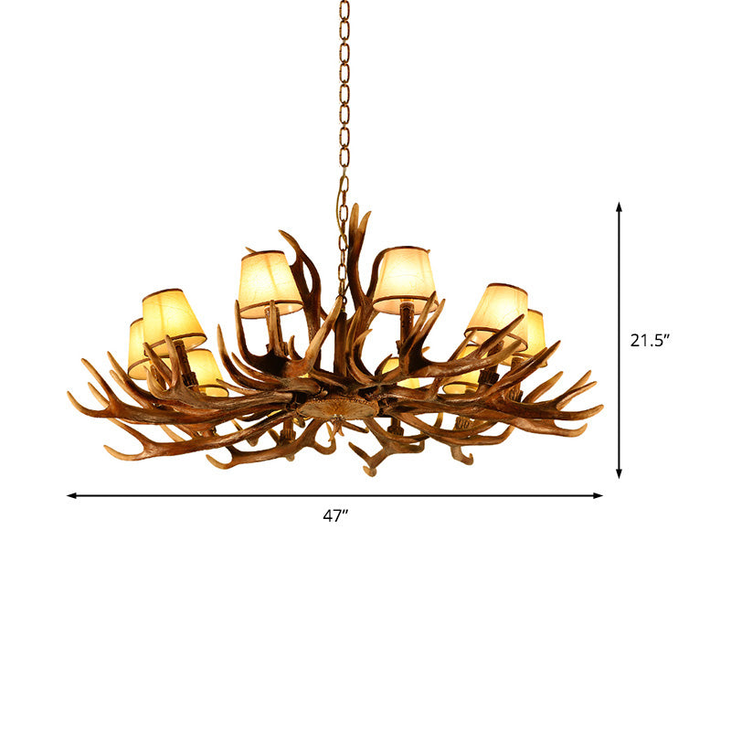 Conical Resin Pendant Lighting Traditional 10-Bulb Dining Room Chandelier Light in Brown