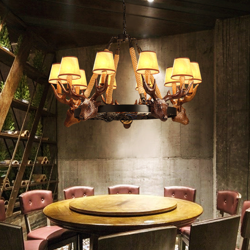 Resin Tapered Shade Chandelier Lamp Rural 10-Head Restaurant Pendant Ceiling Light in Black