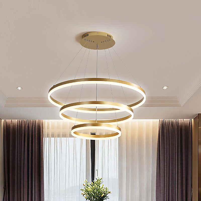Luce del lampadario acrilico rotondo Modern 3 luci a 3 luci oro soffitto a sospensione Luce bianca/calda