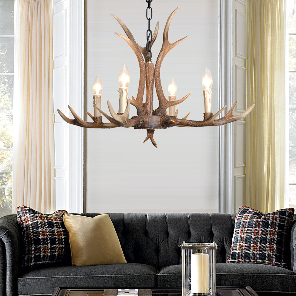 4/6/8 Lights Chandelier Lighting Fixture Rustic Candle Resin Hanging Light in Brown for Living Room