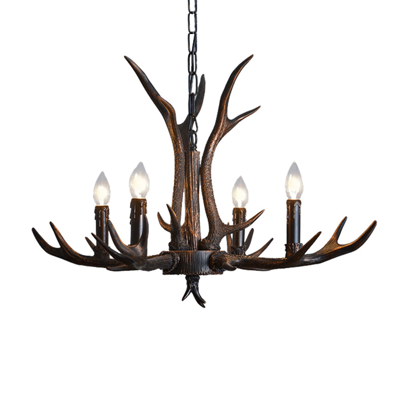 Candelabra Esszimmer Hängende Lampe Traditionelles Harz 4/6/8 Glühbirnen Schwarzer Kronleuchter Anhänger Licht mit Hirschgeweihen