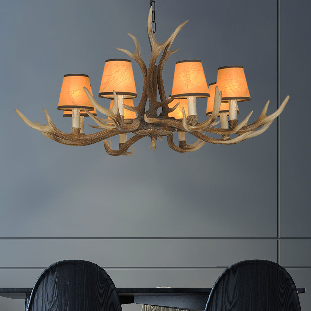 Brown Conical Shade Pendant Chandelier Rural Resin 4/6/8 Heads Dining Room Hanging Ceiling Light