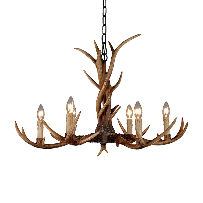 Countryside Faux Antler Hanging Pendant 6/8/10 Lights Resin Ceiling Chandelier in Brown for Living Room