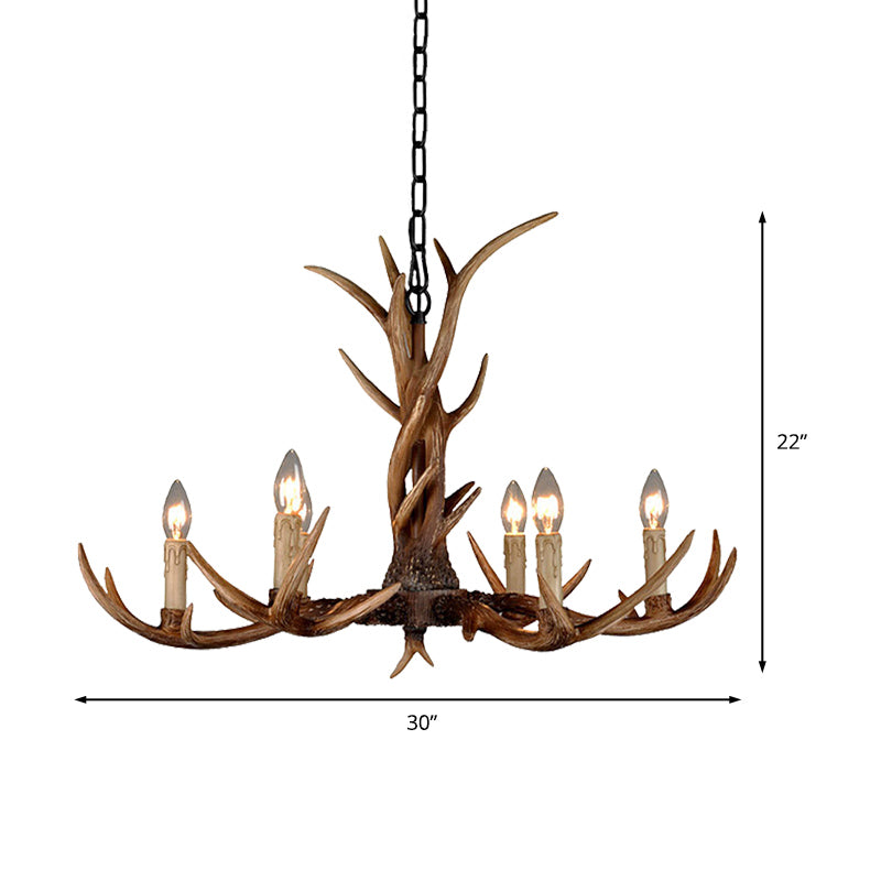 Countryside Faux Antler Hanging Pendant 6/8/10 Lights Resin Ceiling Chandelier in Brown for Living Room