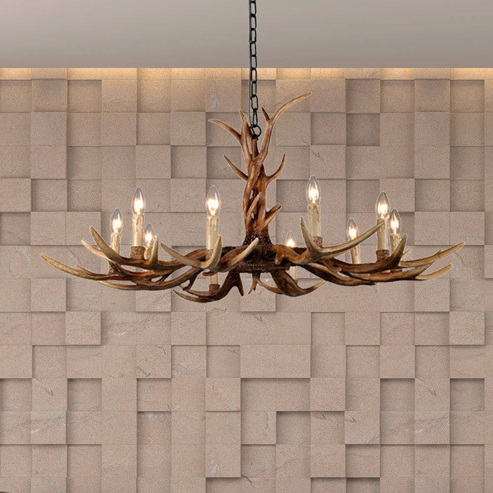 Countryside Faux Antler Hanging Pendant 6/8/10 Lights Resin Ceiling Chandelier in Brown for Living Room