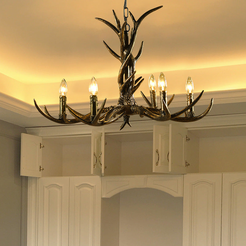 6/8/10-Light Chandelier Light Rustic Study Suspension Pendant with Resin Antler in Brass