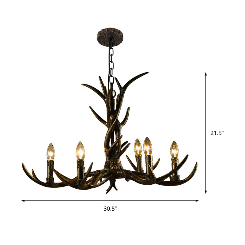 6/8/10-Light Chandelier Light Rustic Study Suspension Pendant with Resin Antler in Brass