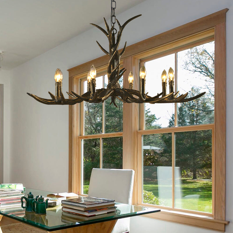 6/8/10-Light Chandelier Light Rustic Study Suspension Pendant with Resin Antler in Brass