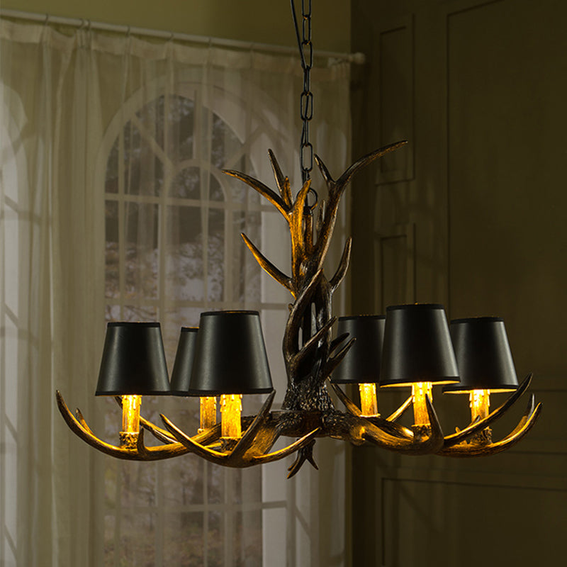 Black 6/8 Lumières Lightlier Lighting Rustic Resin Resin Cone Pendante avec bois pour le salon