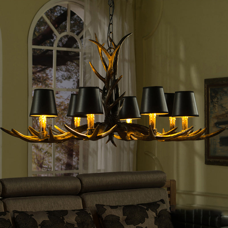 Black 6/8 Lumières Lightlier Lighting Rustic Resin Resin Cone Pendante avec bois pour le salon
