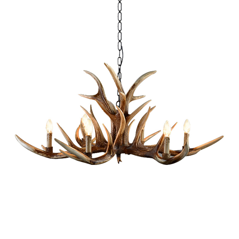 Resin Candelabra Chandelier Lamp Farmhouse 6/10/15-Head Bedroom Pendant Ceiling Light in Brown
