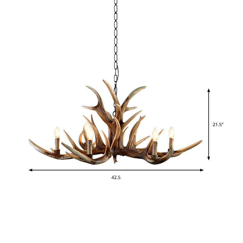 Resin Candelabra Chandelier Lamp Farmhouse 6/10/15-Head Bedroom Pendant Ceiling Light in Brown