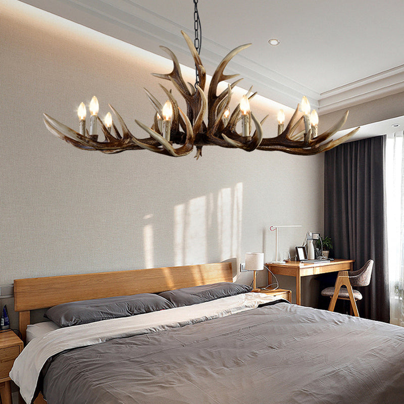 Resin Candelabra Chandelier Lamp Farmhouse 6/10/15-Head Bedroom Pendant Ceiling Light in Brown