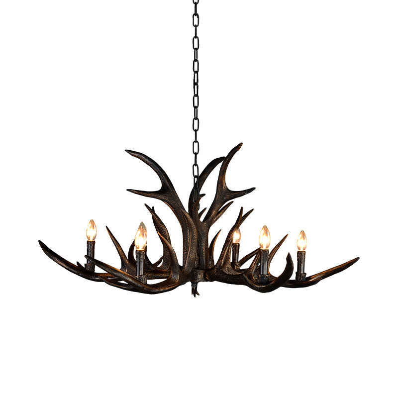 Traditional Candle Hanging Lamp 6/10/15 Bulbs Resin Chandelier Light Fixture in Black for Store