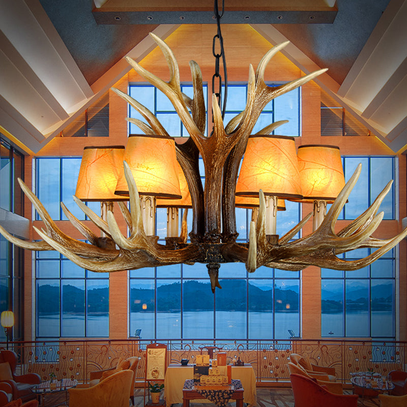 Rustic Conical Hanging Pendant 6/8/10 Lights Resin Ceiling Chandelier in Light Brown for Restaurant