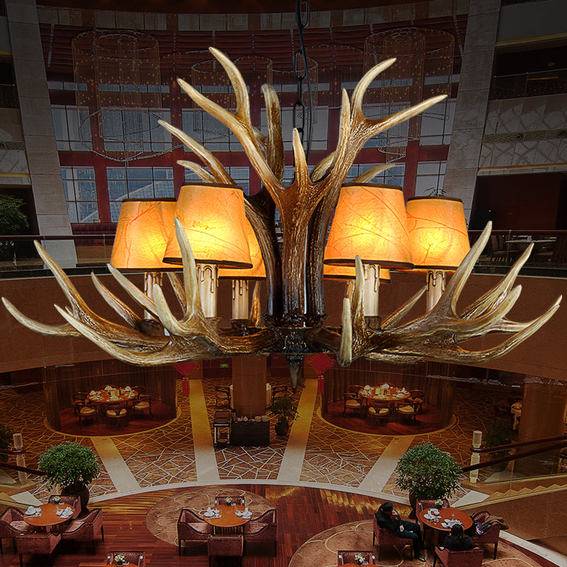 Rustic Conical Hanging Pendant 6/8/10 Lights Resin Ceiling Chandelier in Light Brown for Restaurant