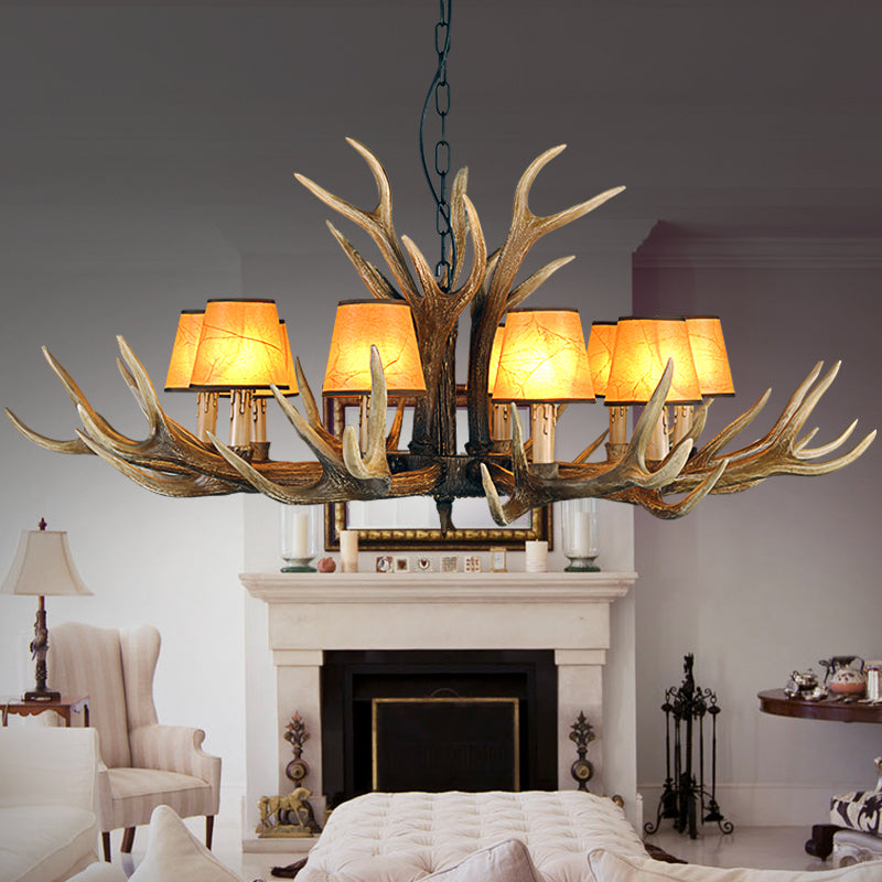 Rustic Conical Hanging Pendant 6/8/10 Lights Resin Ceiling Chandelier in Light Brown for Restaurant