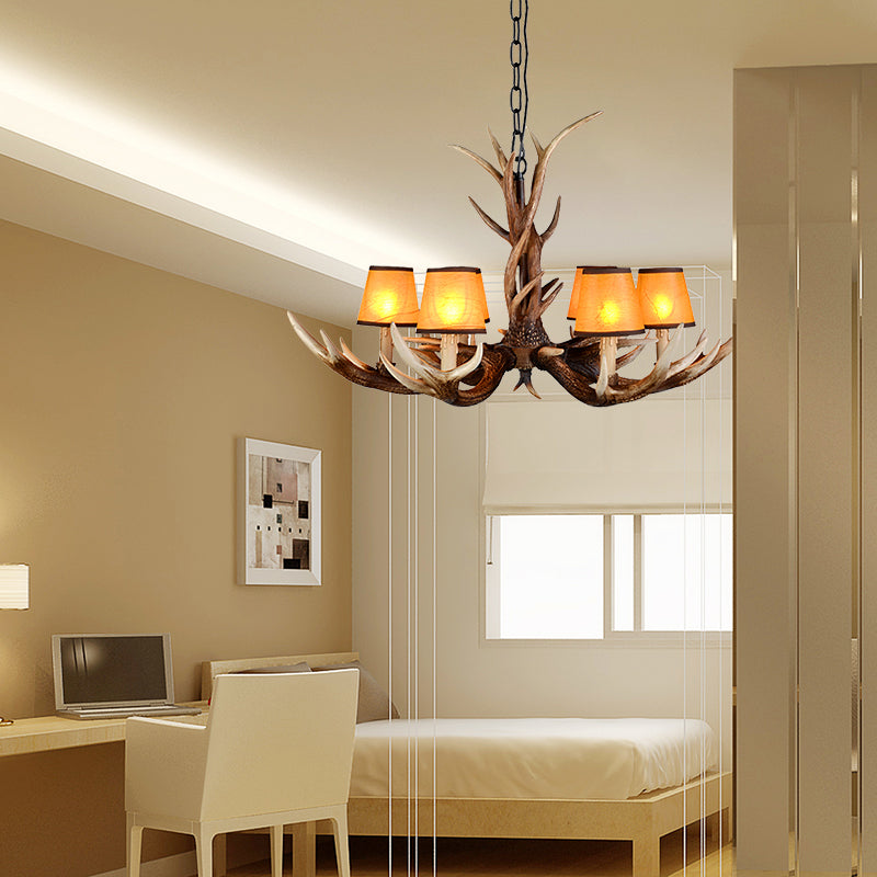 Cone Resin Ceiling Lamp Traditional 6/8/10-Head Living Room Chandelier Pendant Light with Adjustable Chain in Brown