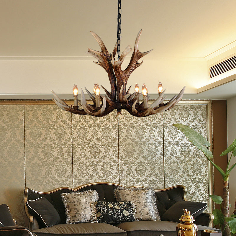 Light Brown 6/8/10 Lights Chandelier Lighting Rustic Resin Candelabra Pendant Lamp for Bedroom