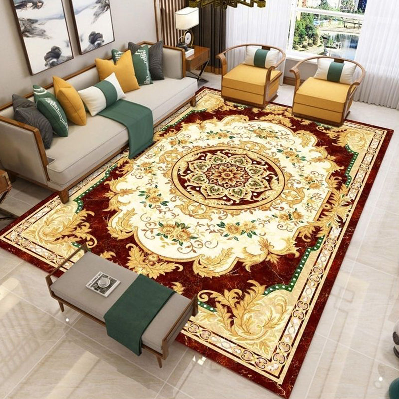 Nostalgia Living Room Rug Multi Colored Floral Printed Area Rug Synthetics Anti-Slip Backing Easy Care Indoor Rug