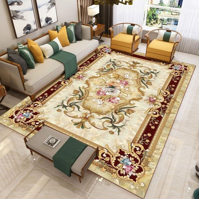 Nostalgia Living Room Rug Multi Colored Floral Printed Area Rug Synthetics Anti-Slip Backing Easy Care Indoor Rug
