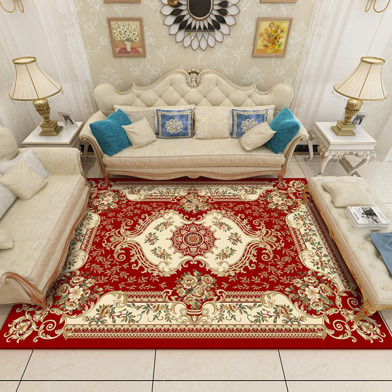 Nostalgia Living Room Rug Multi Colored Floral Printed Area Rug Synthetics Anti-Slip Backing Easy Care Indoor Rug
