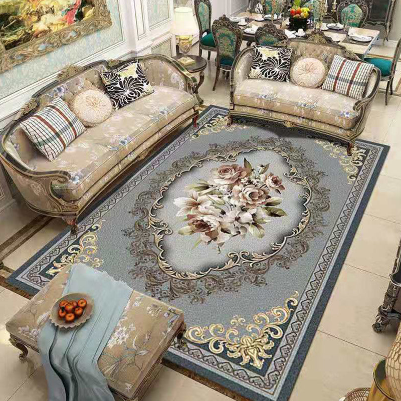 Nostalgia Living Room Rug Multi Colored Floral Printed Area Rug Synthetics Anti-Slip Backing Easy Care Indoor Rug