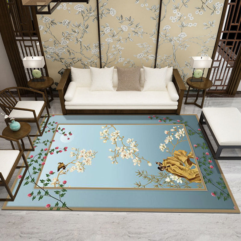 Formal Living Room Rug Multi Color Plant Print Indoor Rug Polypropylene Anti-Slip Backing Pet Friendly Carpet